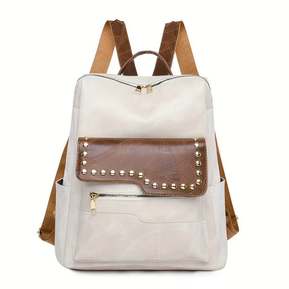 Ship from US Retro Studded Backpack Casual Vegan Leather Knapsack Portable Computer Daypack Schoolbag Travel Work Rucksack 250304FBB