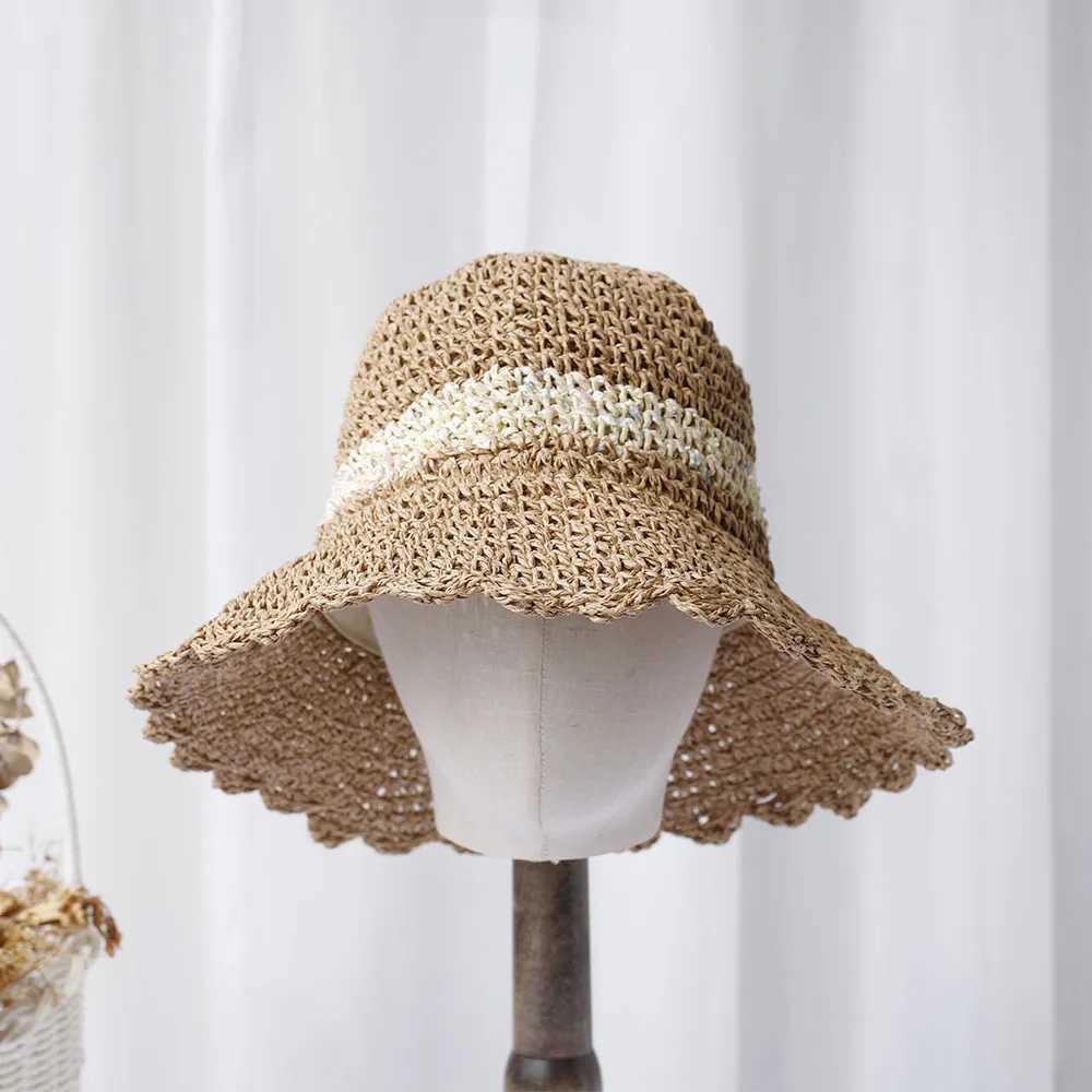 2024 New fashion Style Bucket Hats Foldable Sun Crochet Hat For Beach Travel And Vacation handmade str hatXJ250304