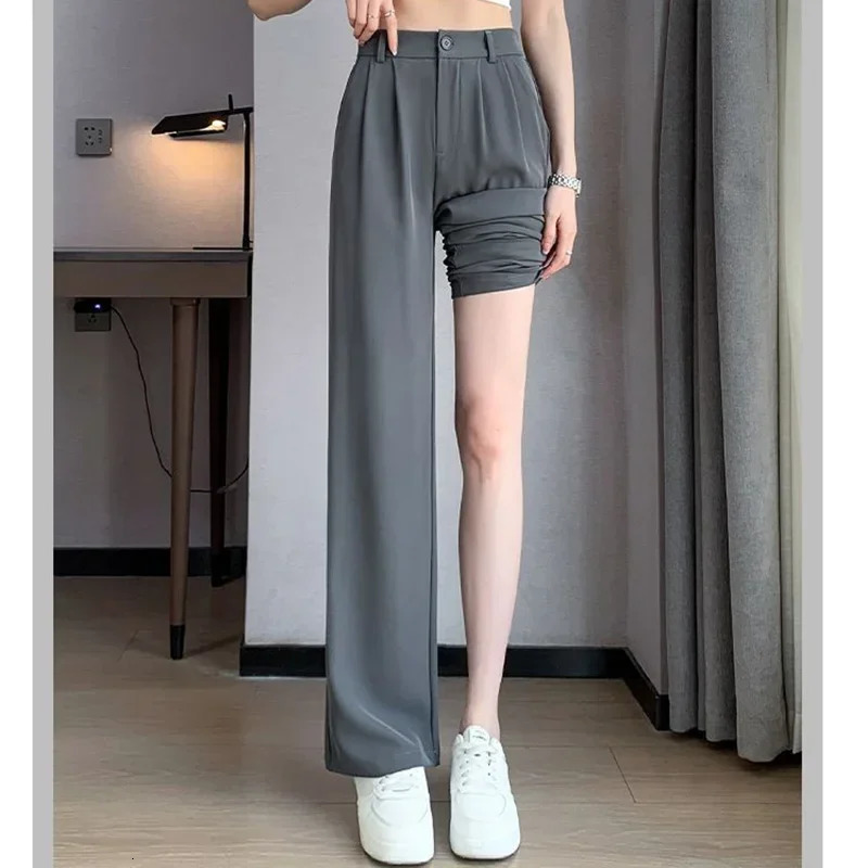 Women Suit Pants Lady Baggy High Waist Wide Leg Solid Color Trousers Female er Straight Leg Mom Classic Office Pant Slacks 250303