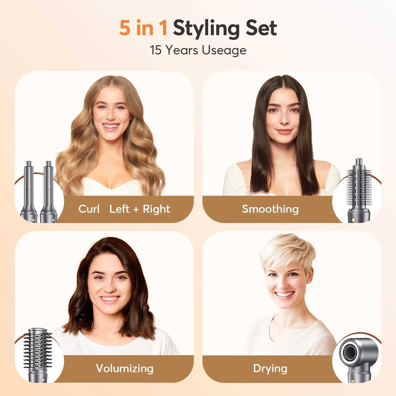 Curling Irons 5-in-1 Hair Air Packaging Style 1200W Hair Drying Brush Automatic Air Packaging Curler No Curling Fast Drying Curling Straight Curling z