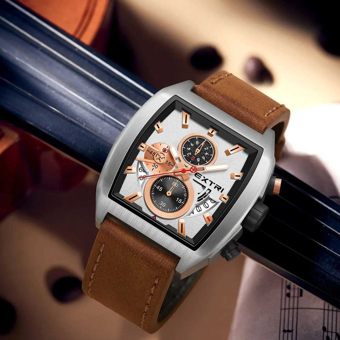 EXTRI 6075 Advanced Bucket Square Mens Leisure Fashion Academy Party Mens QuartzXJ250304