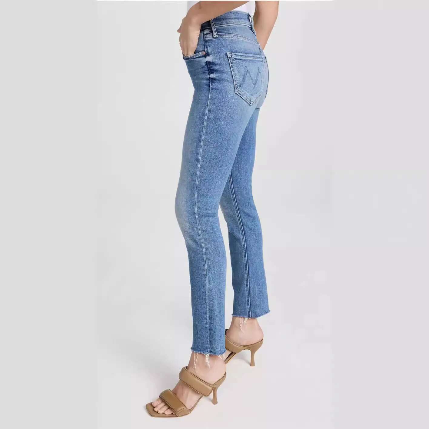 High Waist Women Straight Jeans Casual Wild Slim Fit Fashion Lady Skinny Denim Elastic Pants Trousers