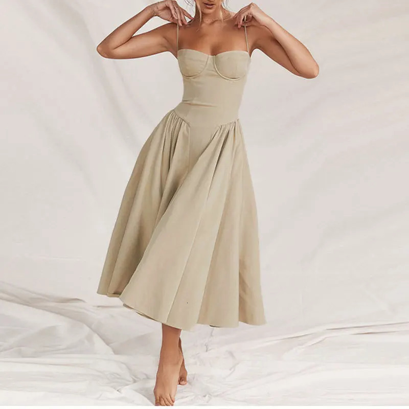 Elegant Sleeveless Midi Dress for Women - Sexy Backless Evening Party A-Line Robe C260311