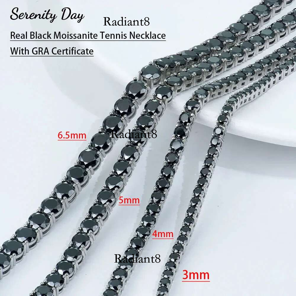 Serenity Black Moissanite Tennis Necklace for Women Men Anniversary Gift S Sterg Sier Neck Chain Plated Fine Jewelry