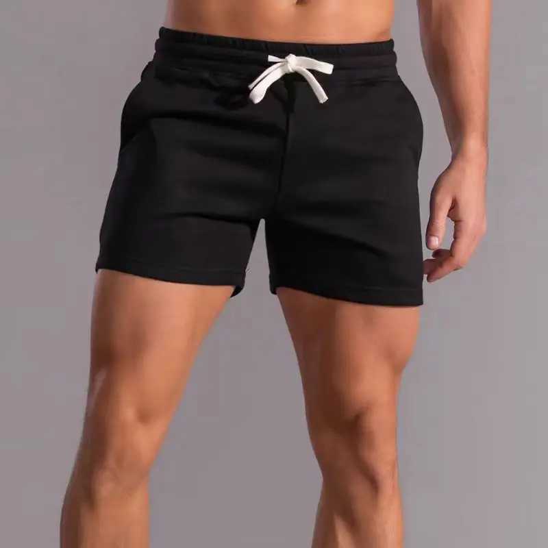 Fitness sports shorts for men summer American Cotton gray running training leisure stretch squat three-quarter pants for menT250304