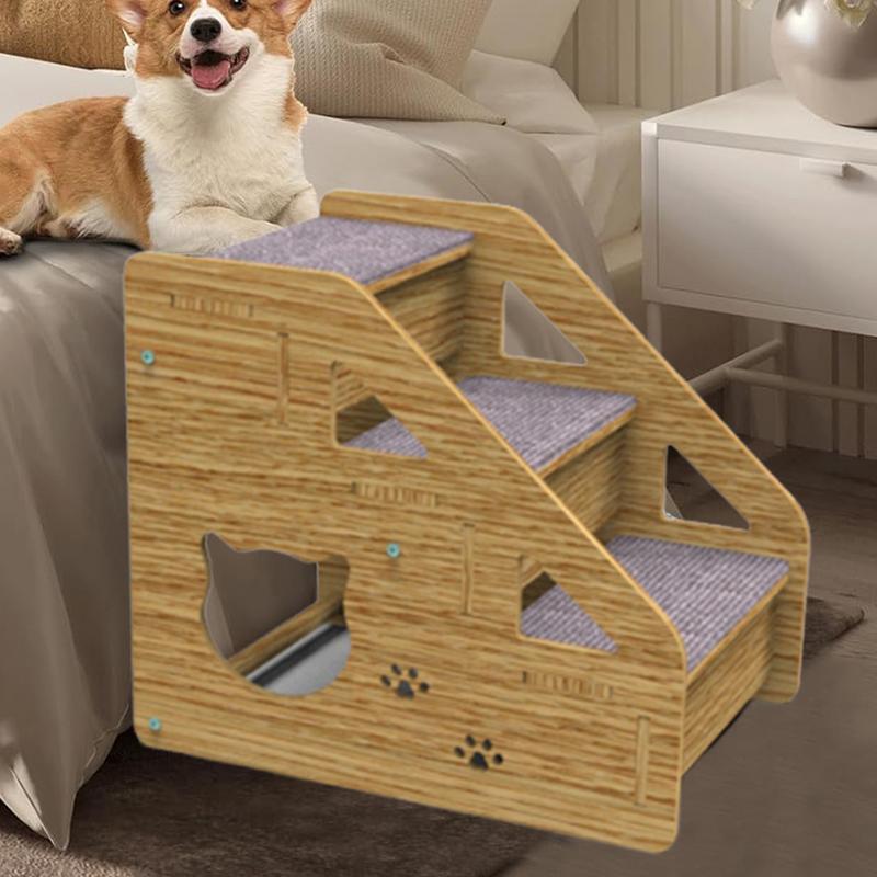Bed Steps For Dogs 3 Levels Pet Stairs & Ramp For Medium/Small Dogs Old Cats Dog/Cat Ladder Wood Non-Slip For Beds And Cars High