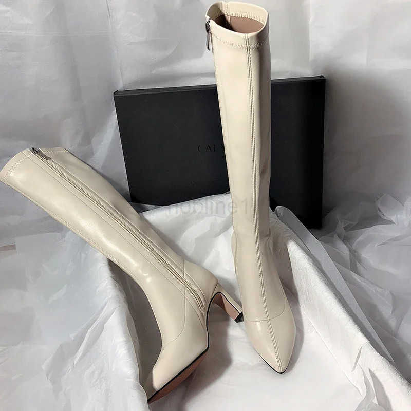 Pointed Toe Wen Knee High Boots Fion Zippers Slim Long Booties Square Heel Autumn Winter Ladies Shoes Z250304