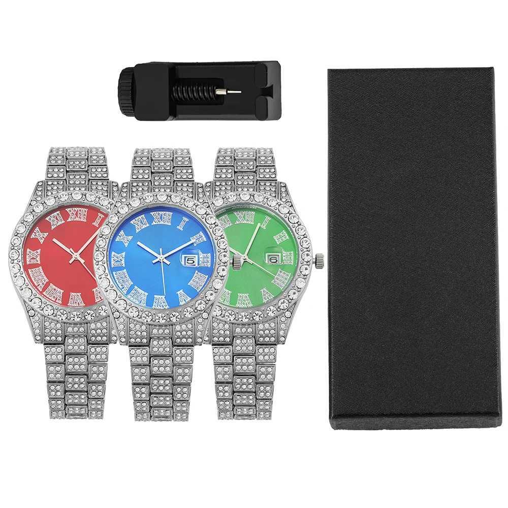 1pc Stylish Quartz Hip-hop Punk Inlay Diamonds Silver Bundled Size Adjuster Street Men Women Party Jewelry Gift BoxXJ250304