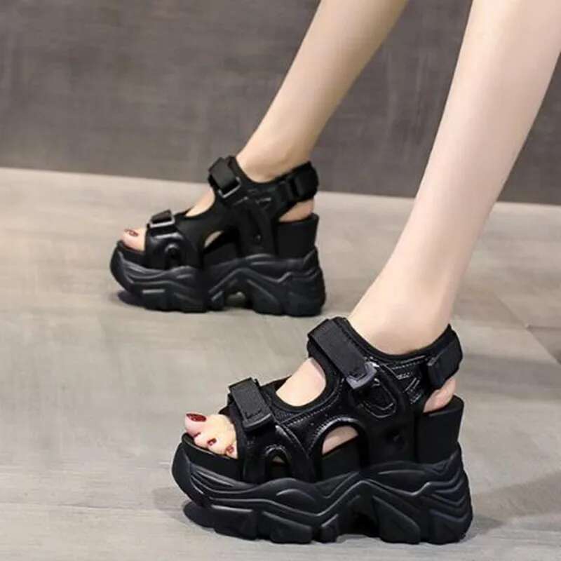 Gladiator 10.5CM Platform Lace Up White Sandals Women High Heels Wedges Casual Sports Shoes Woman Summer Autumn Sneaker