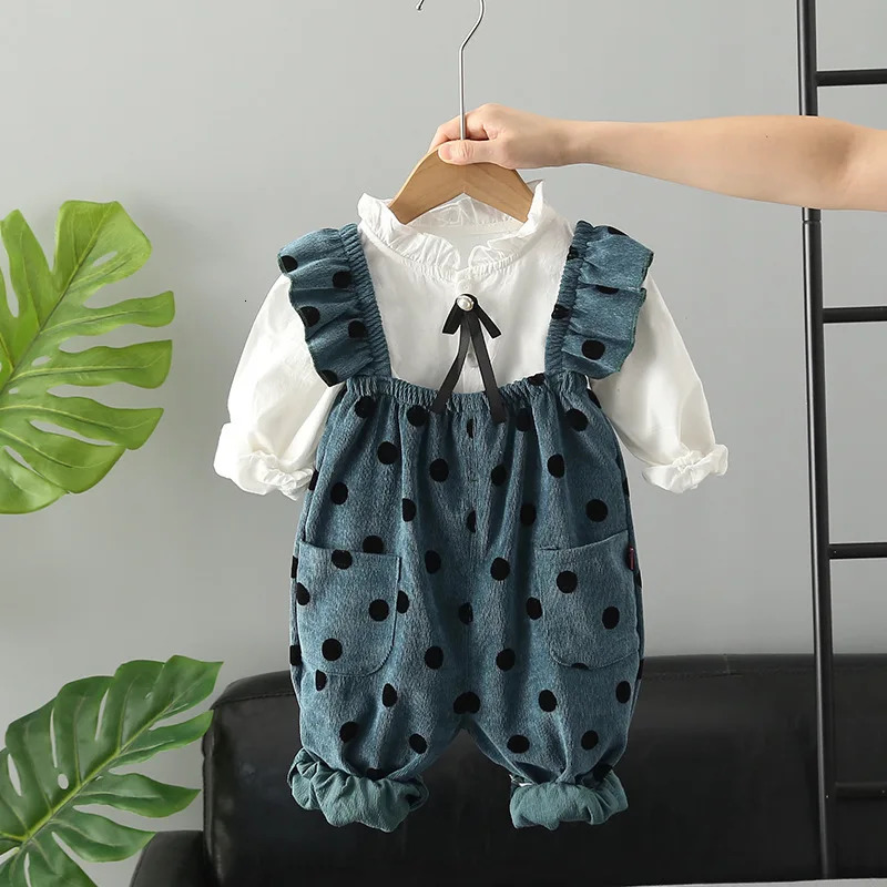 Kids Baby Girl Clothes Outfits Sets Polka Dot Overalls Shirt 2pcs Suit for Girls Baby Birthday Clothing Sets 250304