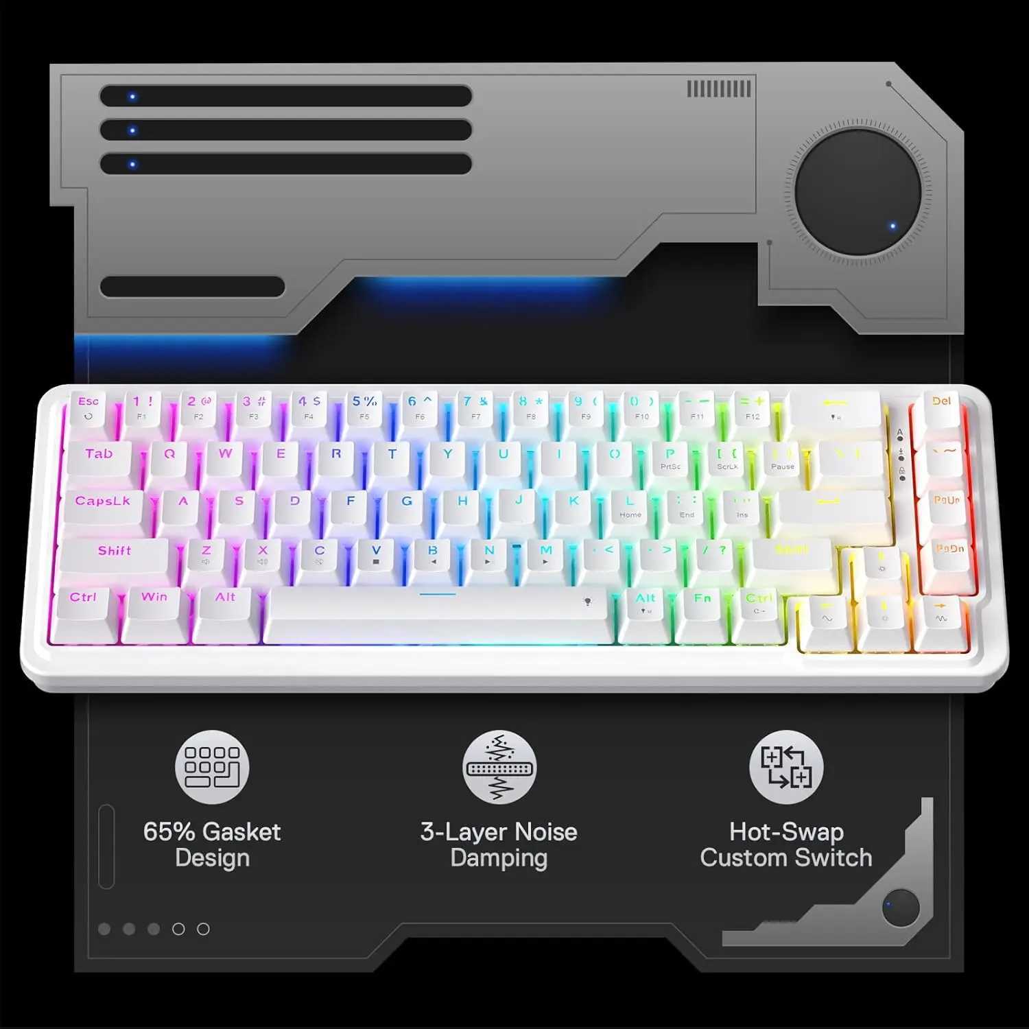 Redragon K709 65% Wired Gasket RGB 68 Keys Hot-Swap Mechanical 3-Layer Noise Damping Gaming Keyboard Z250304