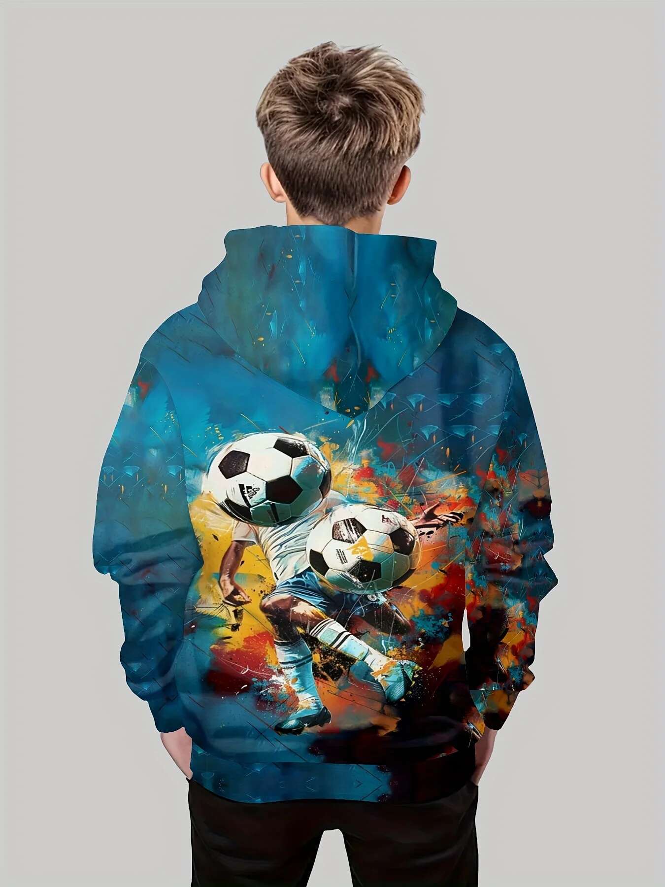 Boys Soccer Player 3D Patterned Hoodies Are Perfect For Fall And Spring Multifunctional Fashion Long-Sleeved Pullovers As Gifts