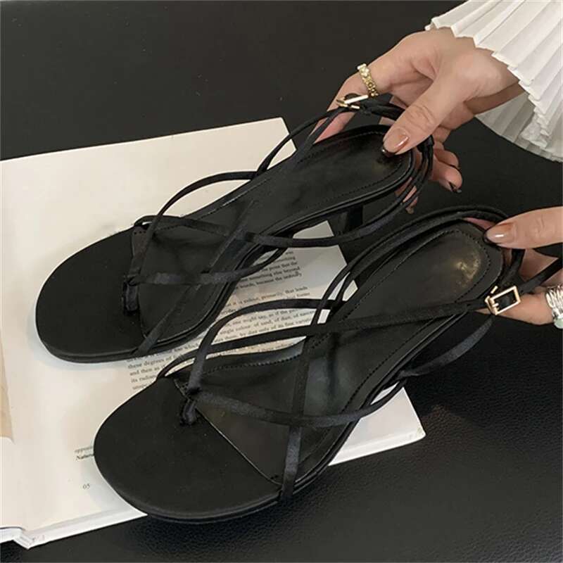 Style Eilyken Street Square Clip Toe Narrow Band Thin Low Heels Women Sandals Summer Ladies Casual Shoes atos De Mujer