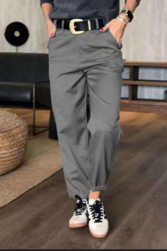 European American Spring and Autumn Women's High Waist Simple Straight Tube Versatile Design Sense Pants 2025 New Casual Fashion Trendy Clothing