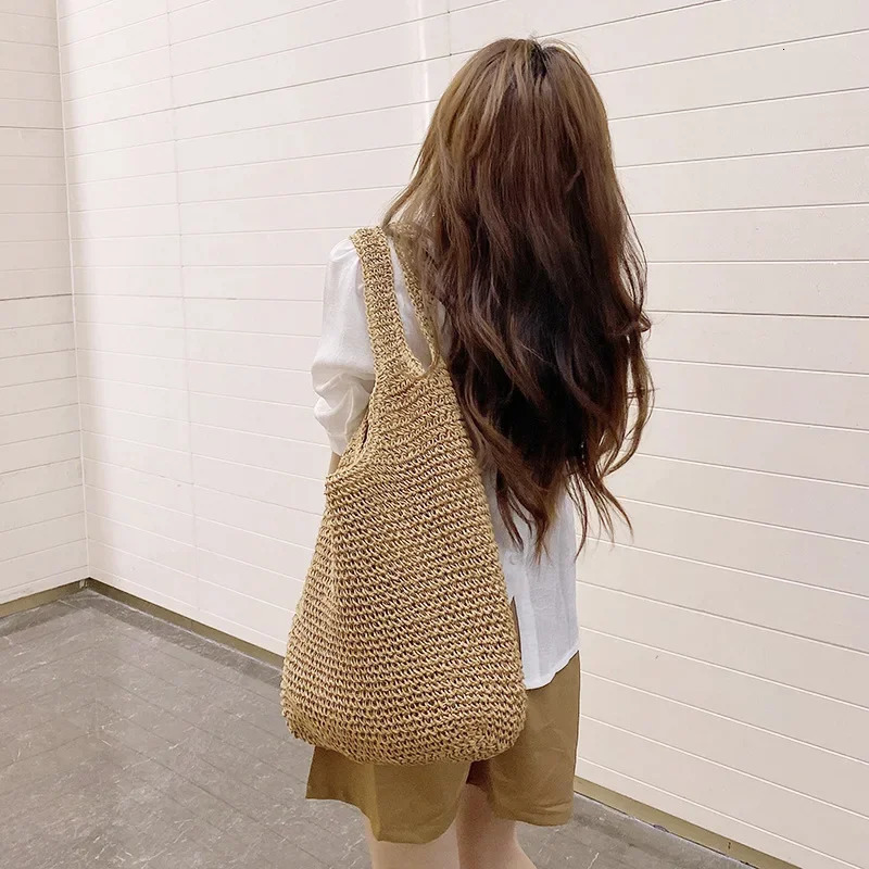 Fashion Straw Women Shoulder Bags Paper Woven Female Handbags Large Capacity Summer Beach Straw Bags Casual Tote Purses 250303