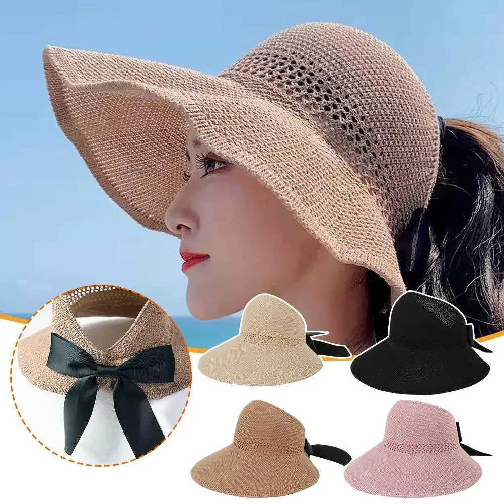 Summer Sun Hat Fashionable Travel Bow Womens Holiday Str Beach Folding Hat Brim Sun Hat Protection Large Hat Sun K9K3XJ250304