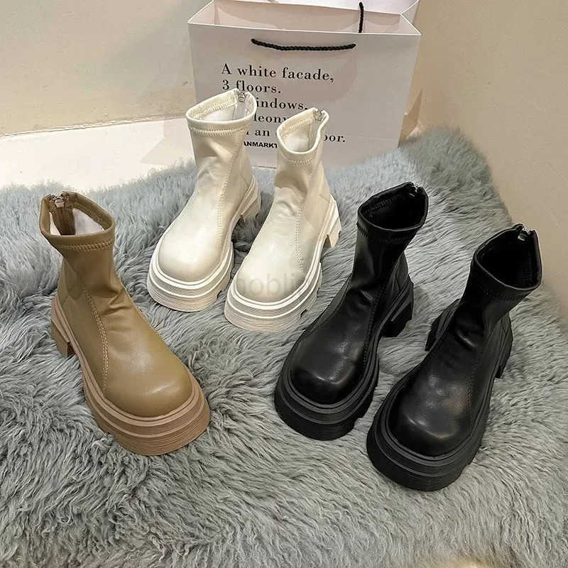 Wen Platform Ankle Boots Fion Ladies Thick Sole Round Toe Ankle Boots Short Boots Winter Motorcycle Boot Bottine 2024 Z250304