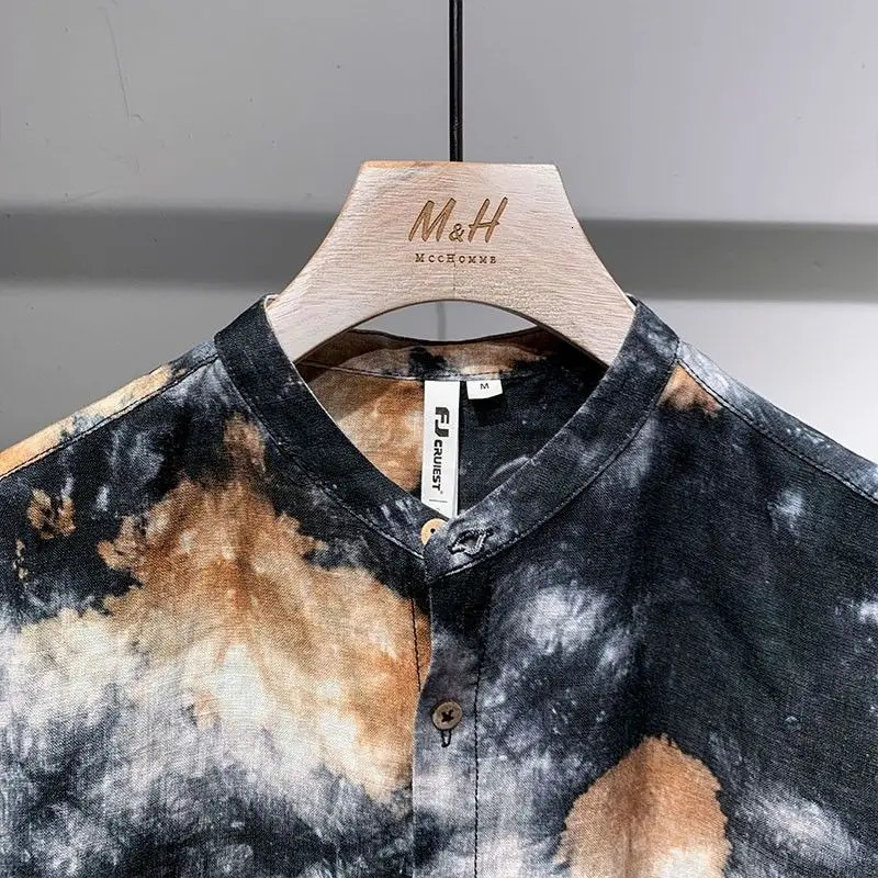 Summer Shirt Mens Short-sleeved Starry Sky Pattern Tie-dye Five-point Sleeve Teenager Student Casual Half-sleeved Floral Shirt 250227