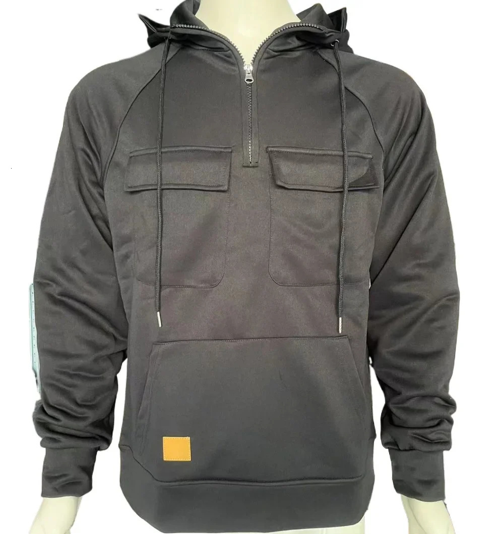 Half Zipper Mens Tactical Hoodies Solid Warm Fleece Military Sweatshirts Multi Pockets Male Hooded Jackets Thick Outdoor Polar 250304