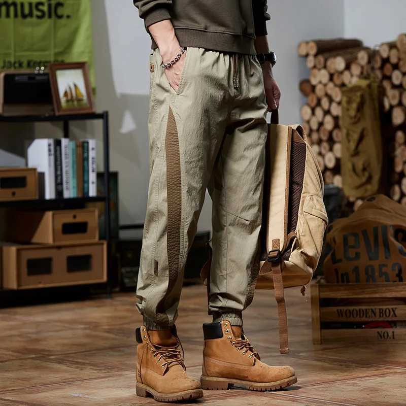 Stitching fashion brand Summer 2024 new casual pants mens thin elastic breathable ankle-tied retro American sports sweatpantsXJ250303