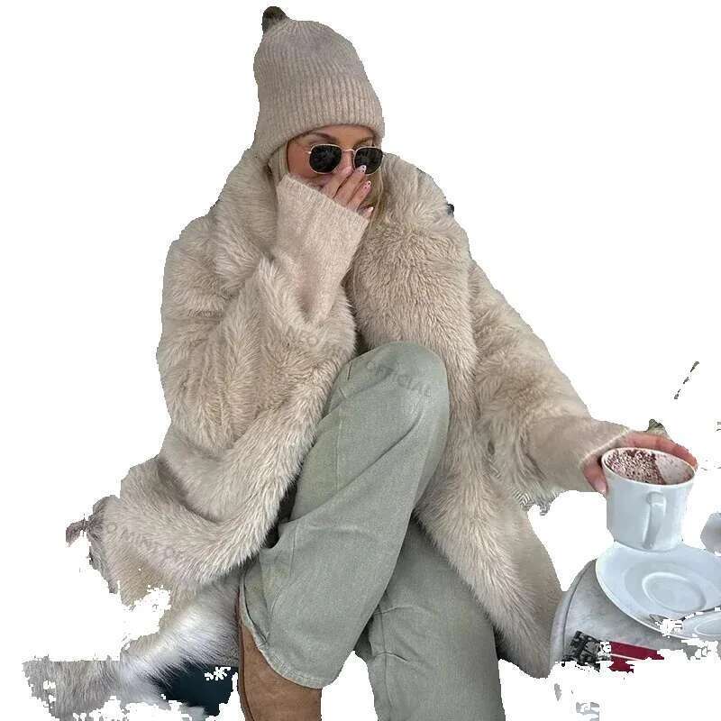 Faux Coat Women Winter - Fluffy Fox Fur Jacket, Long Stylish Overcoat, Warm & Cozy Outerwear