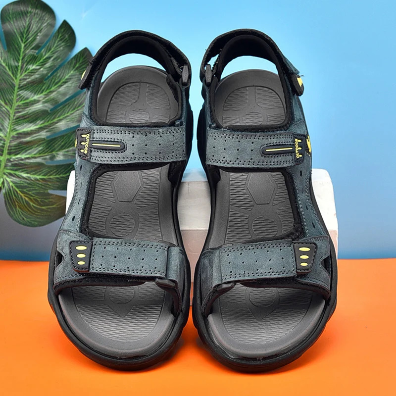 Summer Men Genuine Leather Sandals Classic Casual Shoes Men Outdoor Beach Sandals Roman Summer Mens Water Shoes Size 38- 250303