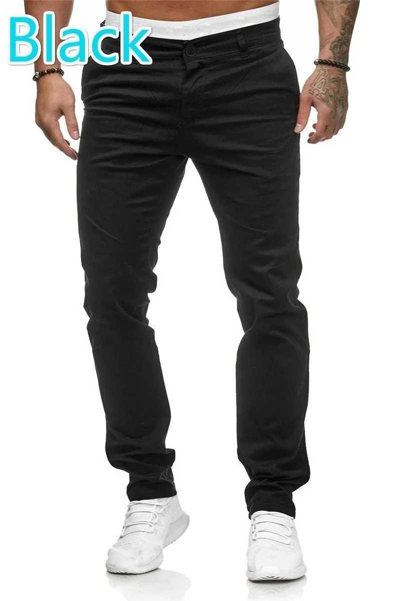 2024 Mens skinny casual Pants Button Zipper Pocket Solid Color Straight Pencil Suit Pants Slim Fit Mens TrouserXJ250303