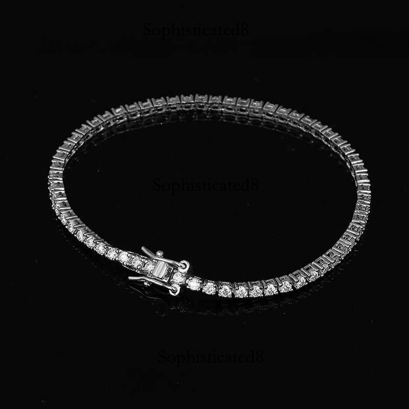 NeeTim 2mm D Color Moissanite Tennis Bracelet Sterg Sier with White Gold Plated Bracelets for Women Pass Dia Tester