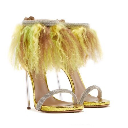 Ins Show Electroplating And Baretoe Fairy Hair Plush Sandals Fashion Shoes