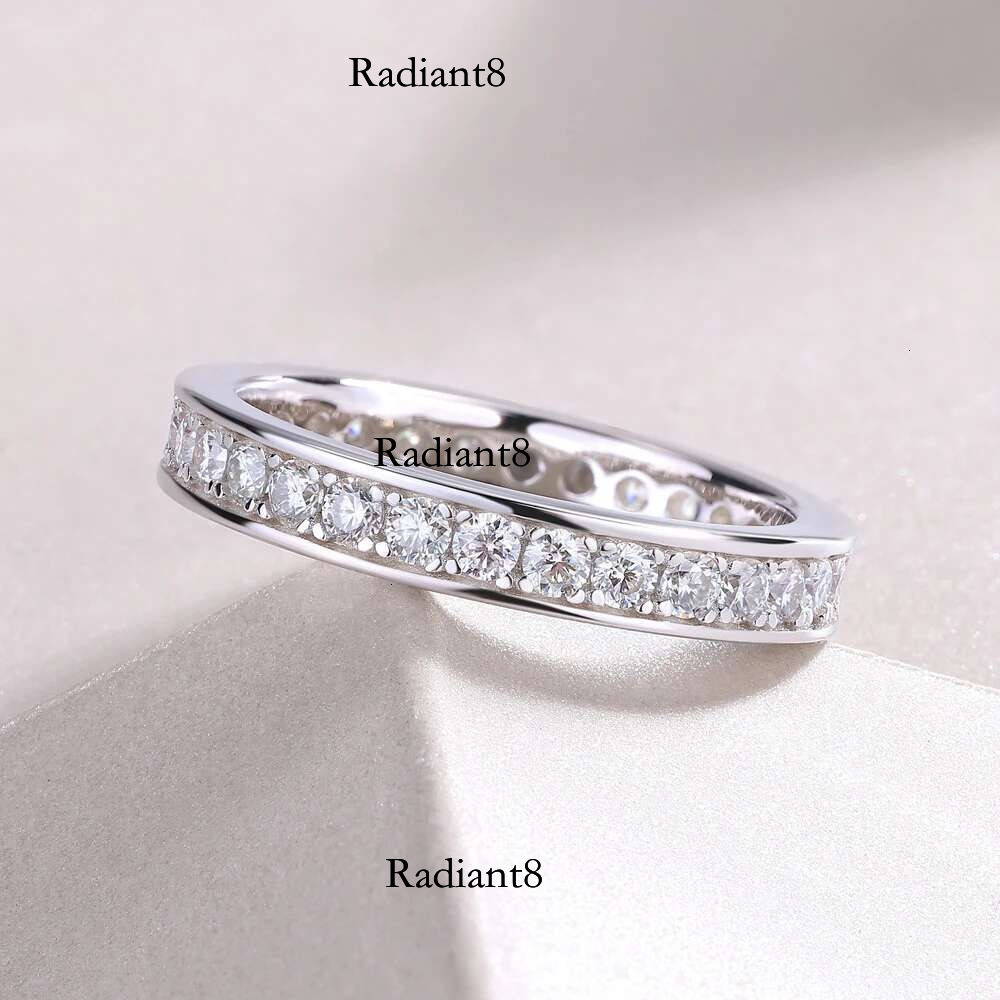 KNOBSPIN D VVS1 All Moissanite Ring S Sier Plated White Gold Fine Eternity Bands Engagement Wedding Rings for Women Man
