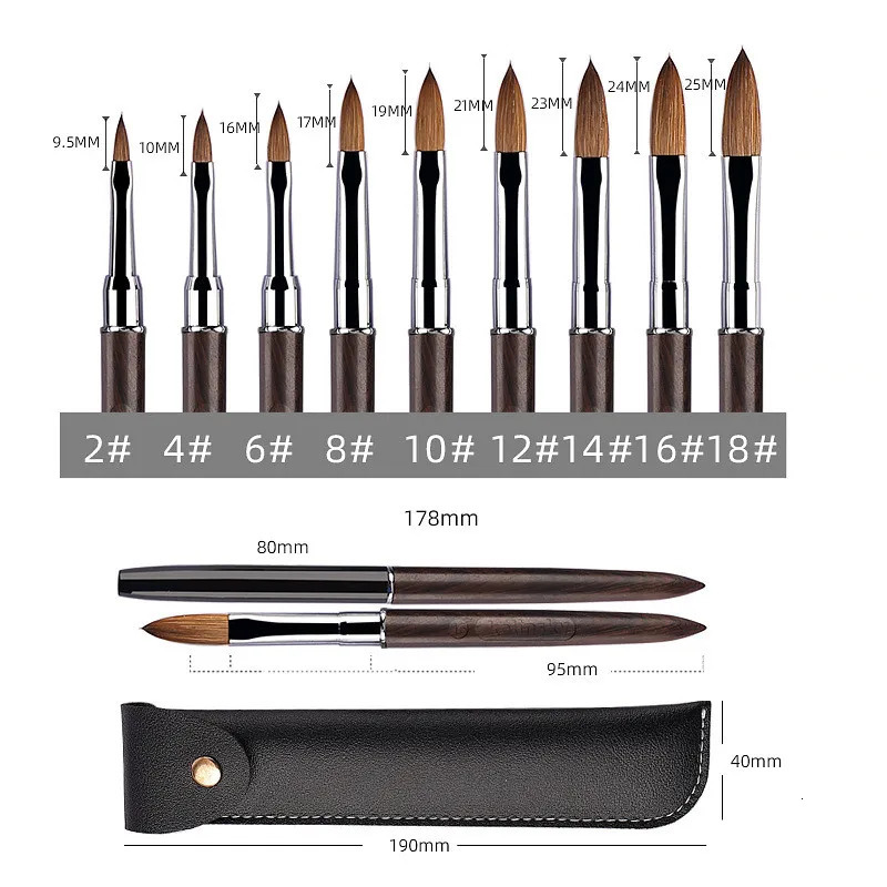 Kolinsky Sable Acrylic Nail Art Brush Nail Extension UV Nail Gel Carving Pen Brush Flat Round Red Wood Acrylic Brush 250304
