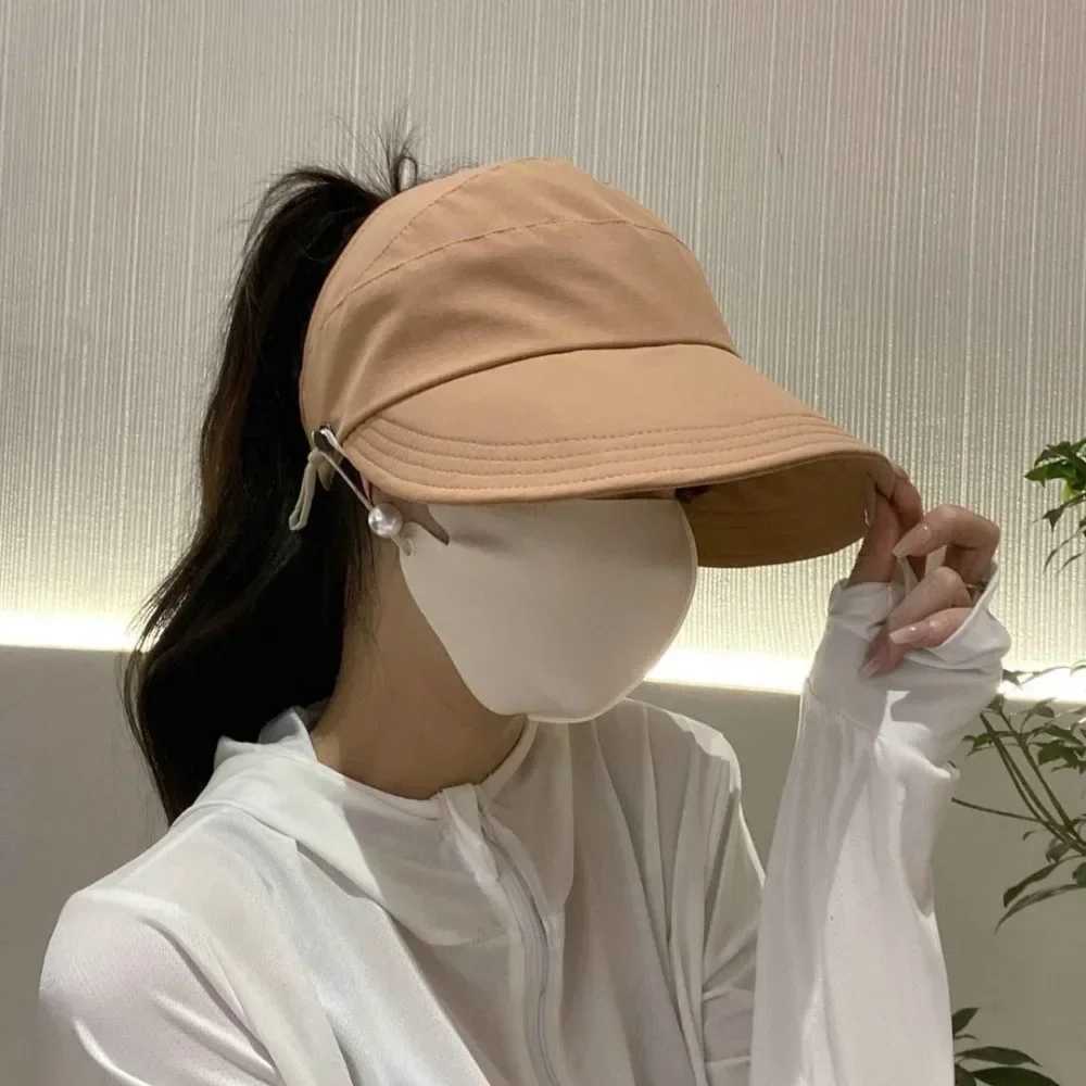 Summer Wide Brim Sunhat Women Foldable Adjustable Outdoor Beach Bucket Hat UV Protection Visors Fisherman Ponytail CsXJ250304