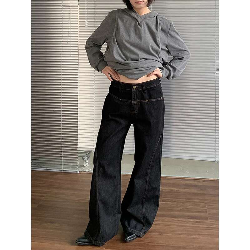 2024 Blue Women Jeans High Waist Vintage Straight Baggy Pants Streetwear Y2k American Style Fashion Wide Leg Denim Trouser