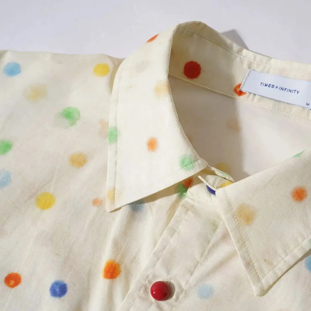 Vintage color polka dot lapel shirt for men and women the same shirt spring light and thin sunscreen shirt 250227