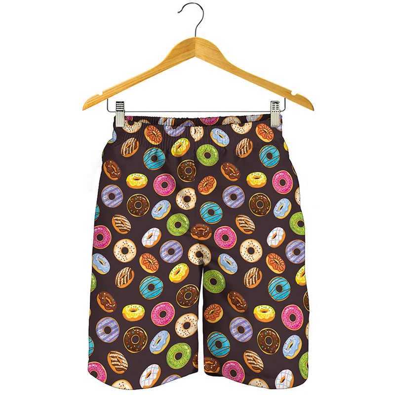 Cute Donut Pattern Beach Shorts For Men 3D Printed Food Short Pants Streetwear Surf Board Shorts Summer Holiday Swimming TrunksT250304