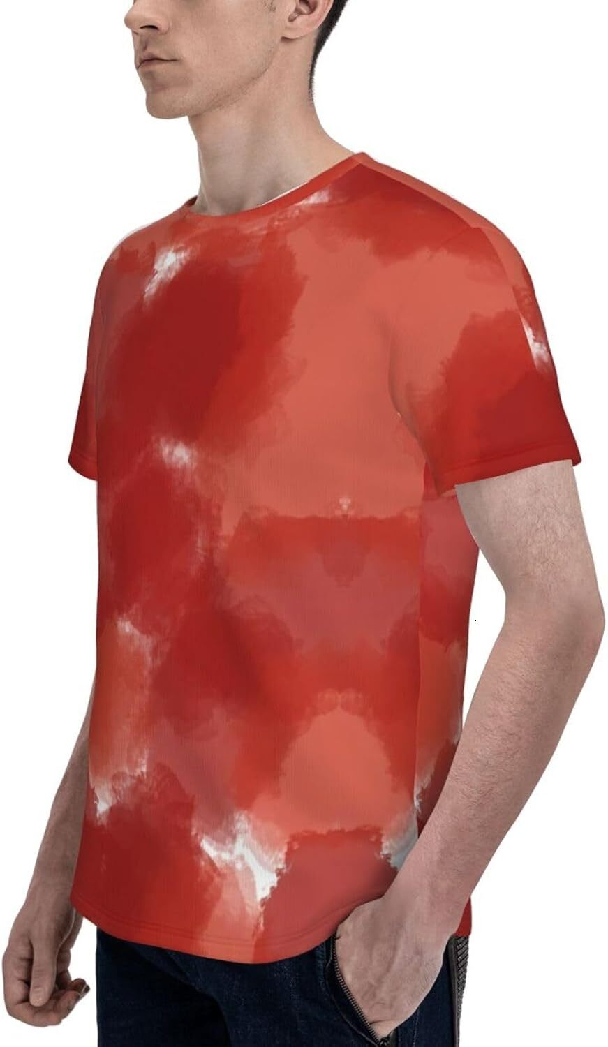 Mens T shirt Red Graffiti 3D Printed T-Shirt - Gradient Dark Red Funny Breathable Crew Neck Tee for Summer & Streetwear tee Casual tops summer clothes