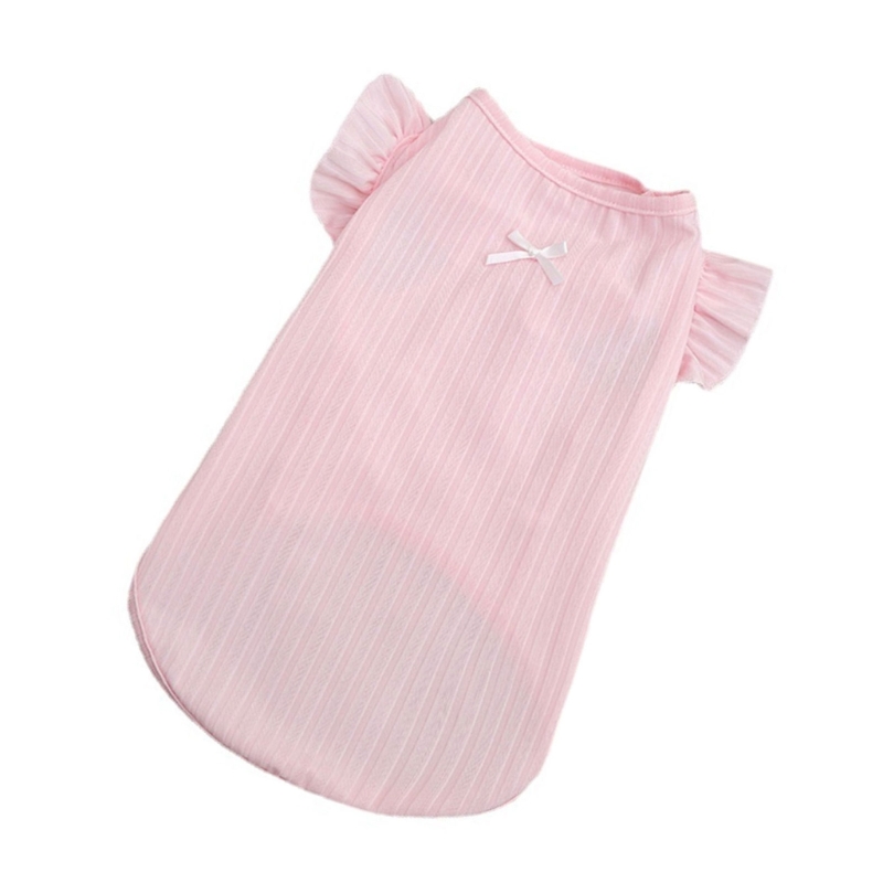 Small Dog Outfit Cats Pullover Shirt Thin Clothes Fashion Outfit for Dog Breathable Vest Dress with Bowknot for Spring