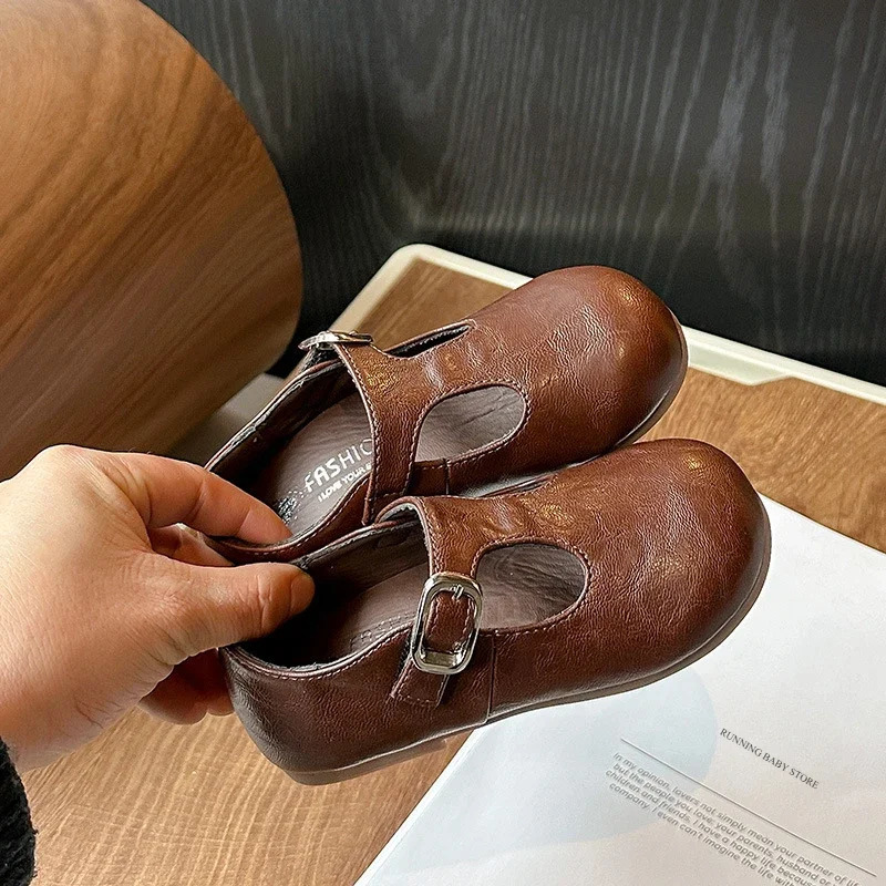 Retro Girls Leather Shoes for Every Day French Style Fashion Shallow Children Moccasin Kids Casual Flats I01205 250303