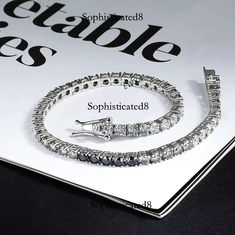 EWYA GRA Certified 3mm 0.1CT Gradient Color Black Grey White Moissanite Tennis Bracelet for Men Woman Sier k Bracelets