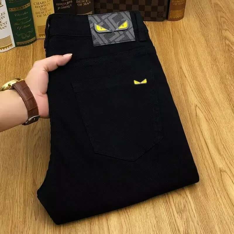 Black Jeans Men's High-End And Fashionable Printing Stylish Casual Simple All-Match Stretch Slim Fit Ankle Tight Trousers