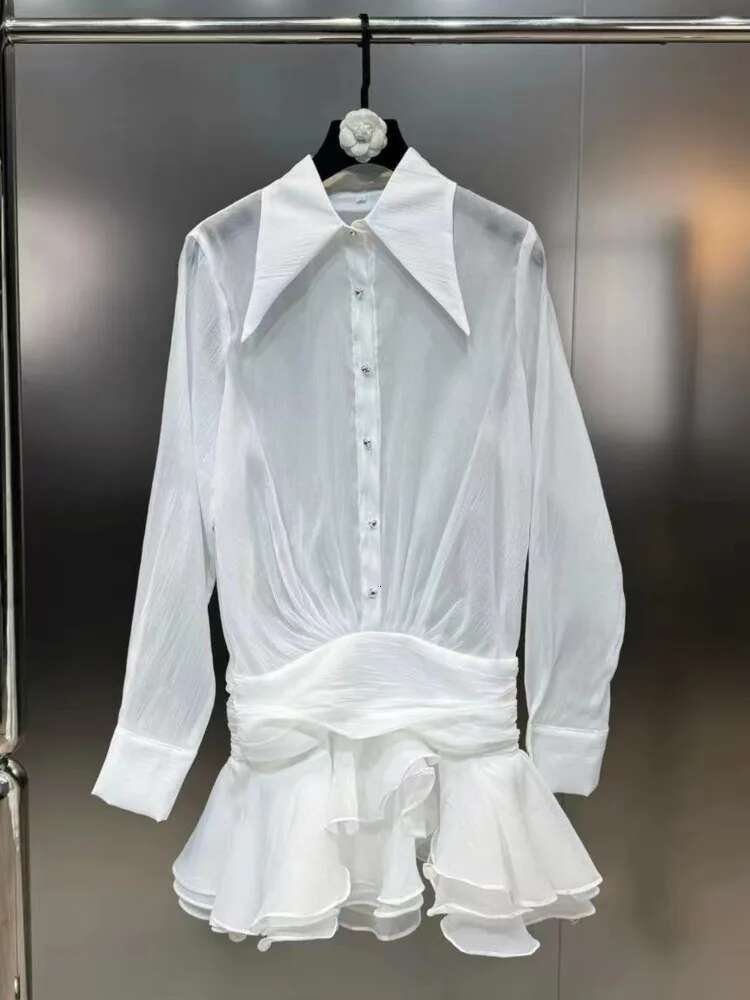 DEAT 2024 Spring Fashion New Shirt Dresses For Women Single Breasted Waist Lapel Long Sleeved Dress Female Trendy 11Xx8835