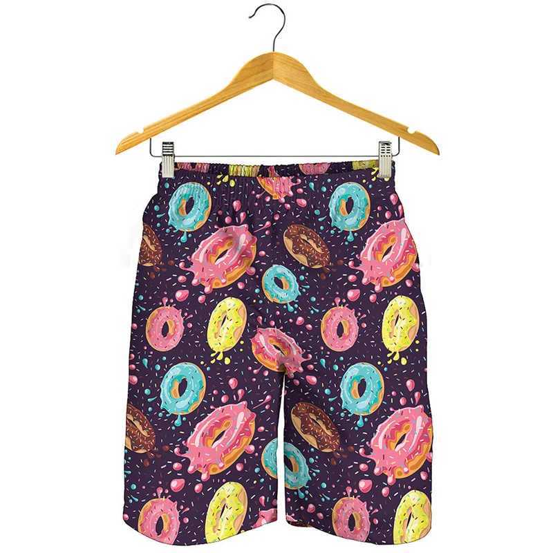 Cute Donut Pattern Beach Shorts For Men 3D Printed Food Short Pants Streetwear Surf Board Shorts Summer Holiday Swimming TrunksT250304