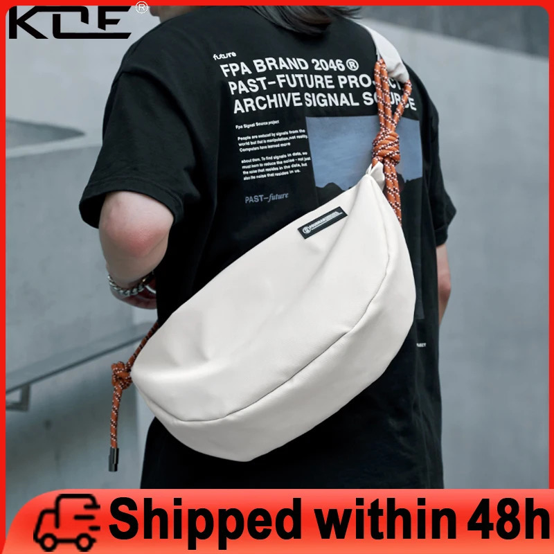 Premium Waterproof Men Cross Body Bag Tassels Taping Women Moon Bag 12.9 inch iPad Zipper Ultralight Hobo Sling Bag for Men 250303