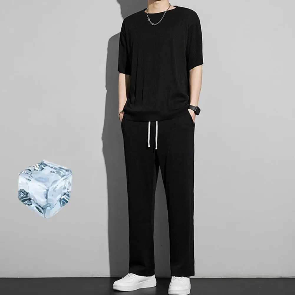 1 Set Men Summer T-shirt Pants Sports Set mens fitness pants shirt running yoga Fashionable Casual Sports Trousers 250303