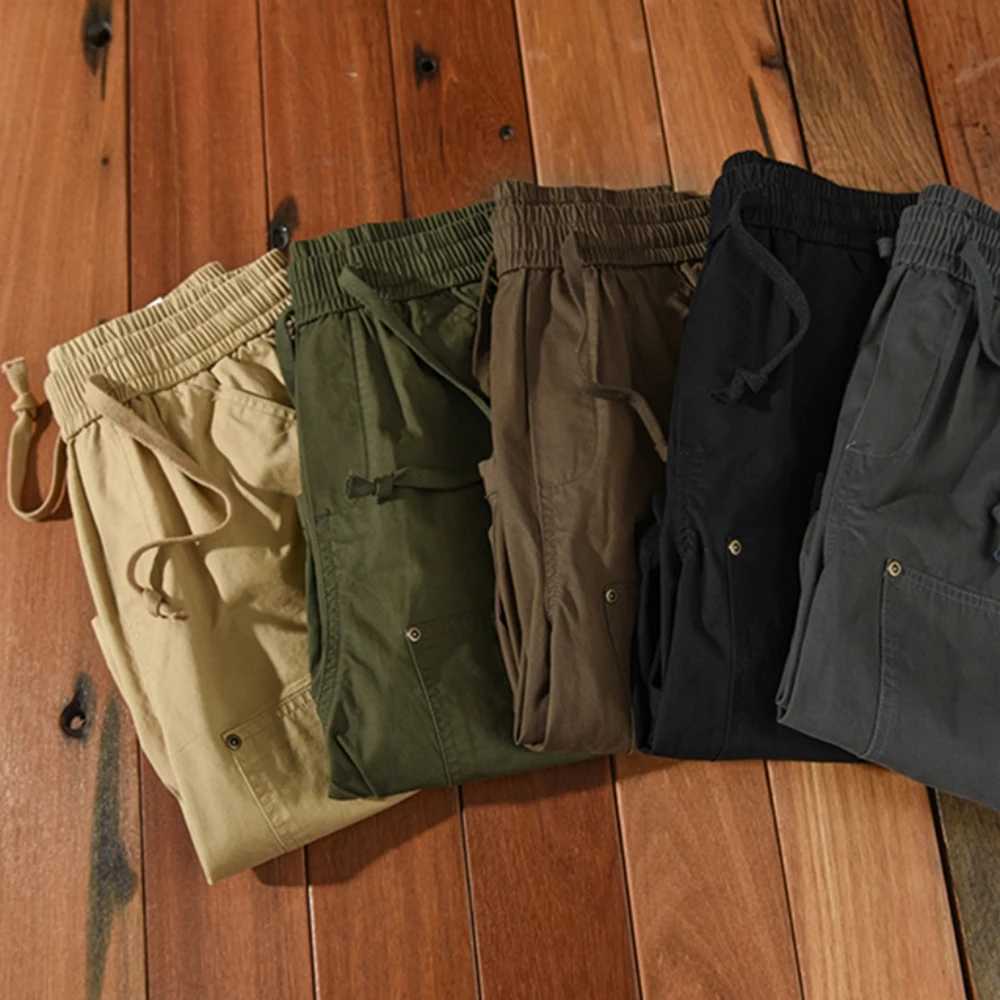 2025 Summer mens shorts cotton 100% Elasticated waist Casual Cargo pants Breathable wrinkle-resistant work pants man trousersT250304