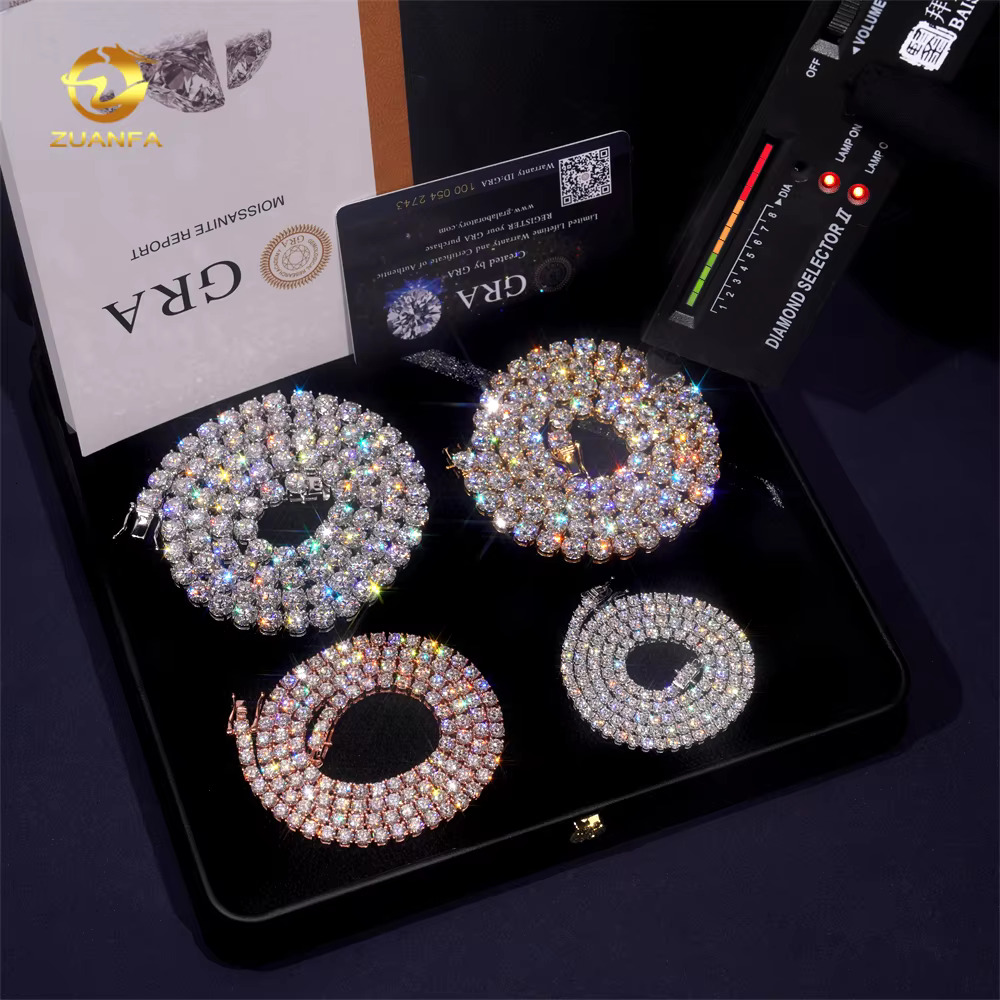 Men Women Hip Hop Iced Out Fine Jewelry 2MM 3MM 4MM 5MM Lab Dia S Sier Vvs Moissanite Tennis Chain Necklace