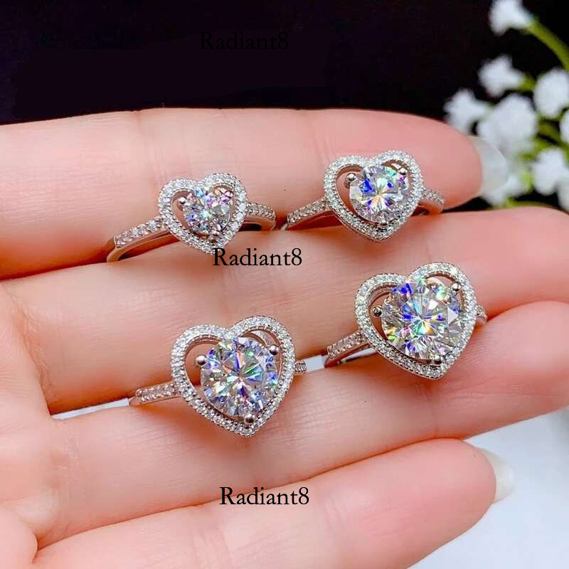 100% Real Moissanite Ring Adjustable Size S Sliver D VVS1 Pass Dia Test Pen GRA Certificate Plating Rings for Women