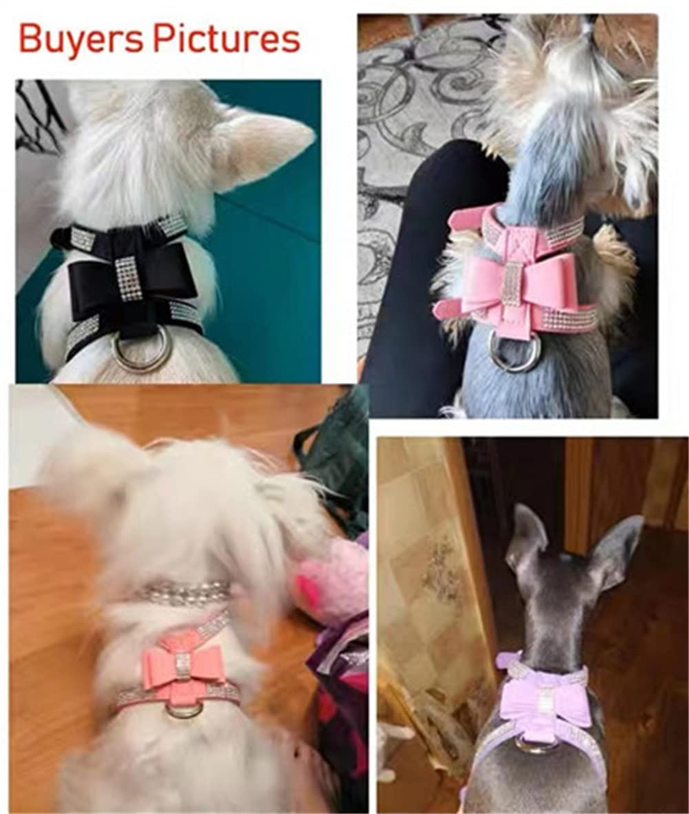Bling Dog Harness for Girls,Rhinestone Cat Vest Harnesses with Bow Tie Puppy Kitty Cute Fancy Sparkling Pretty Crystal Diamond for Small Pet Yorkie Ch
