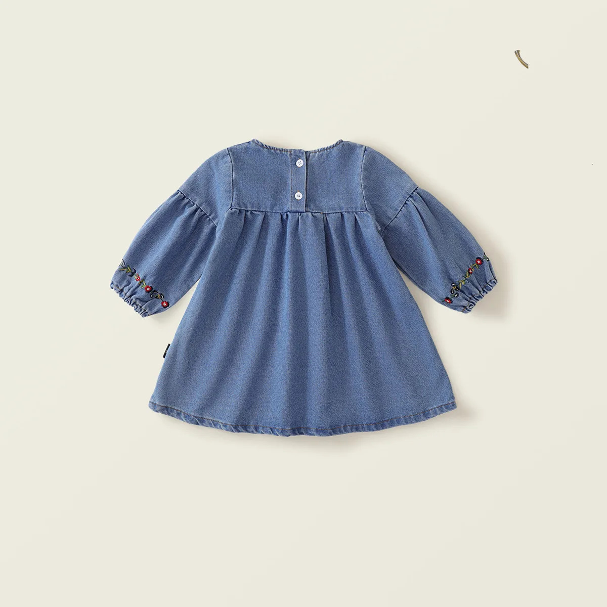 SpringAutumn Childrens Baby Girls Embroidered Denim Clothing Full Sleeve Knee length Dress for Preschoolers 250303