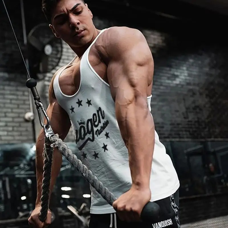 Summer fashion cotton mens vest shoulder belt Breathable I-vest Jogger fashion gym exercise fitness wear 250303